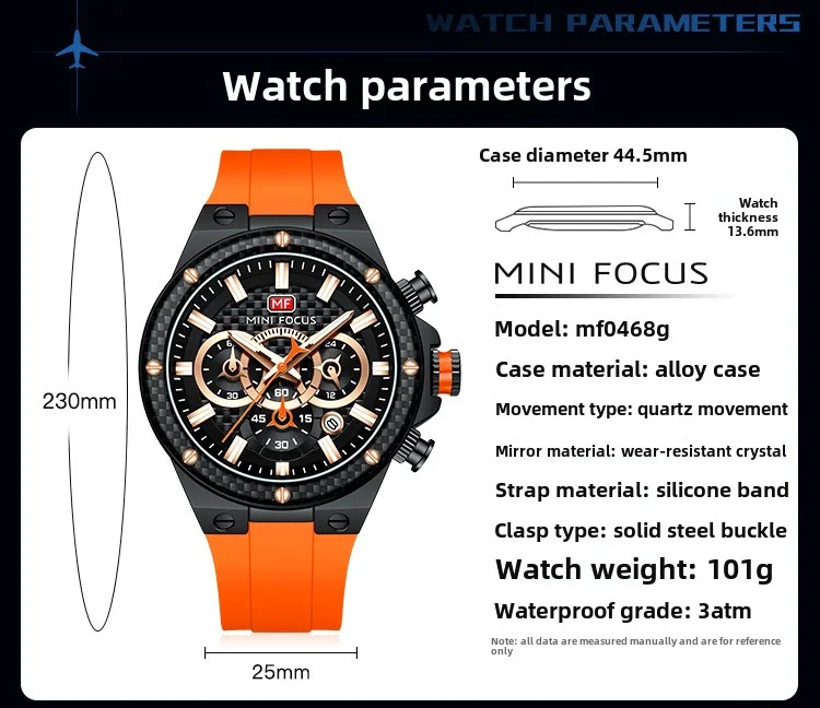 Mini Focus 0468G Men's Sports Watch | Waterproof Carbon Fiber Luxury Quartz Timepiece