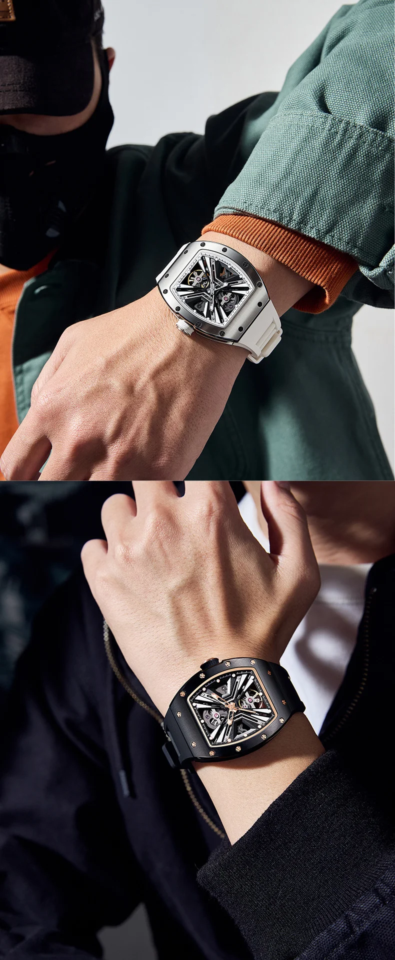CHANCE 919004 Carbon Fiber Automatic Watch Luminous Silicone Strap Mechanical Watch for Men