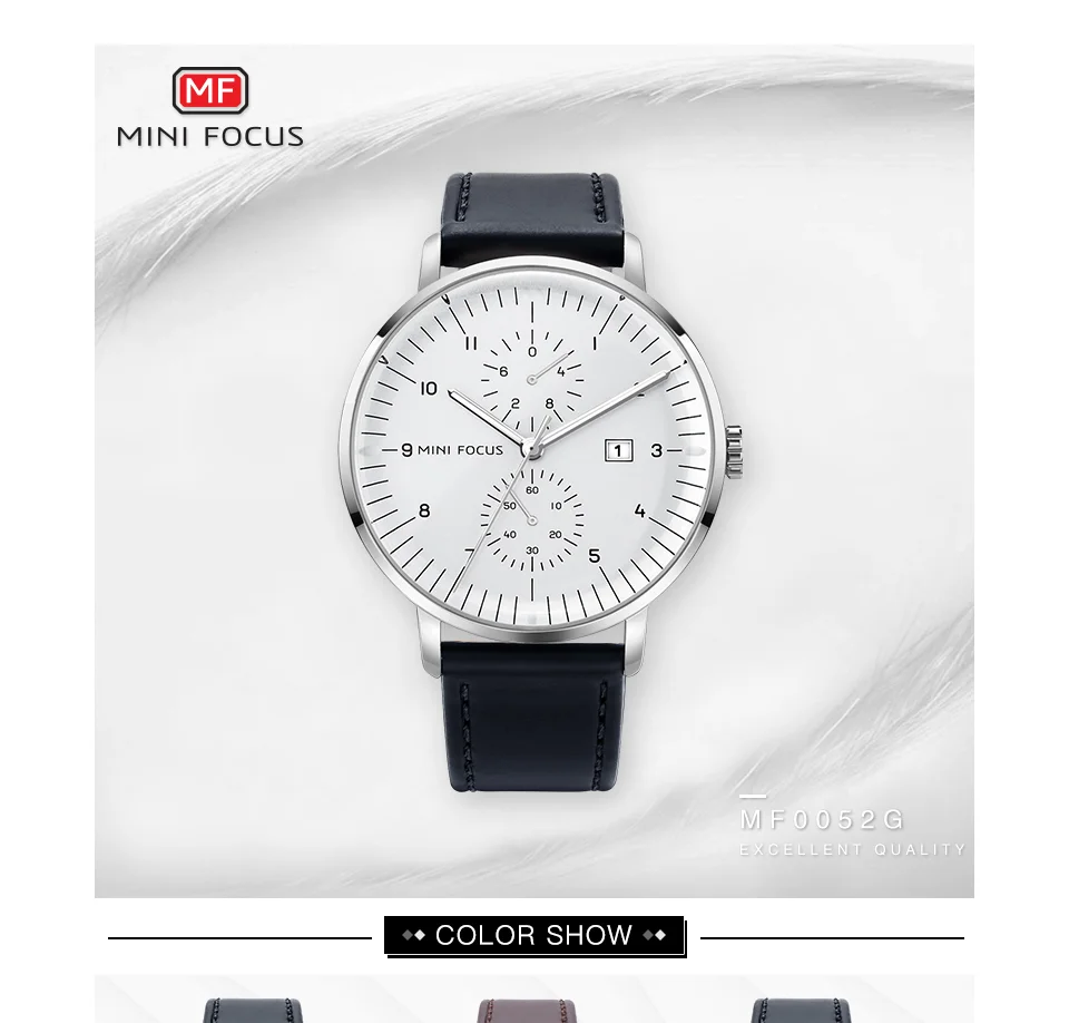 Mini Focus MF0052G Men's Business Quartz Watch | Leather Strap Calendar Design | Factory Direct Wholesale