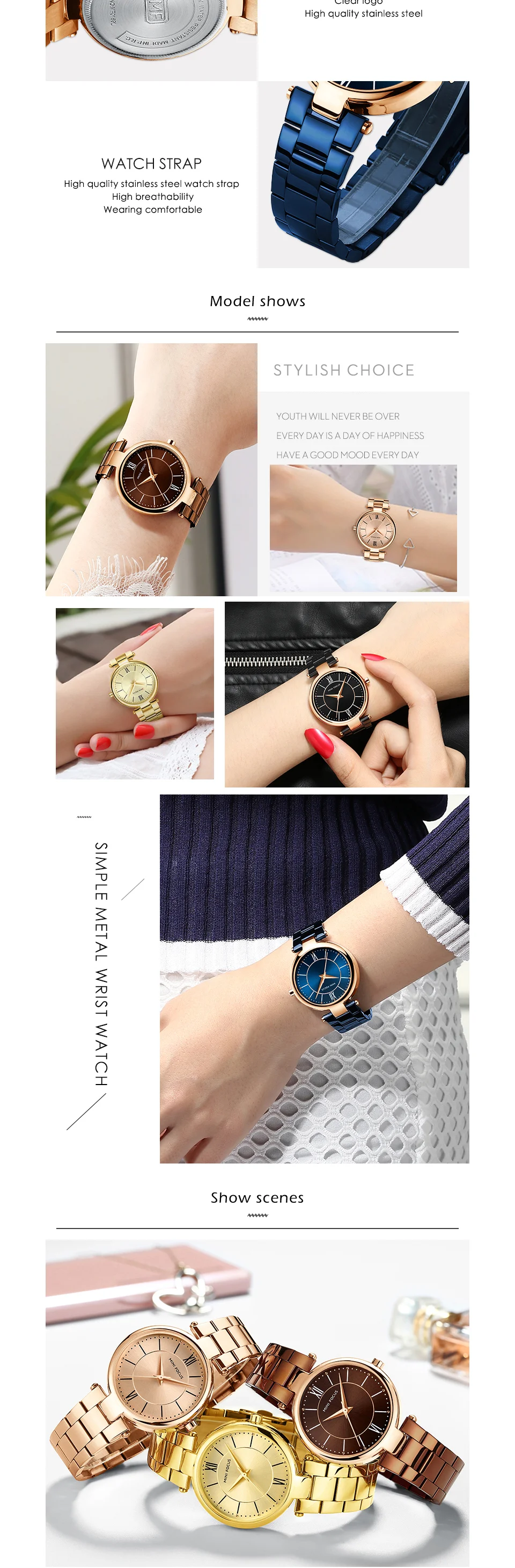 Mini Focus MF0189L Women’s Luxury Quartz Watch | Stainless Steel Strap Waterproof Elegant Dress Watch