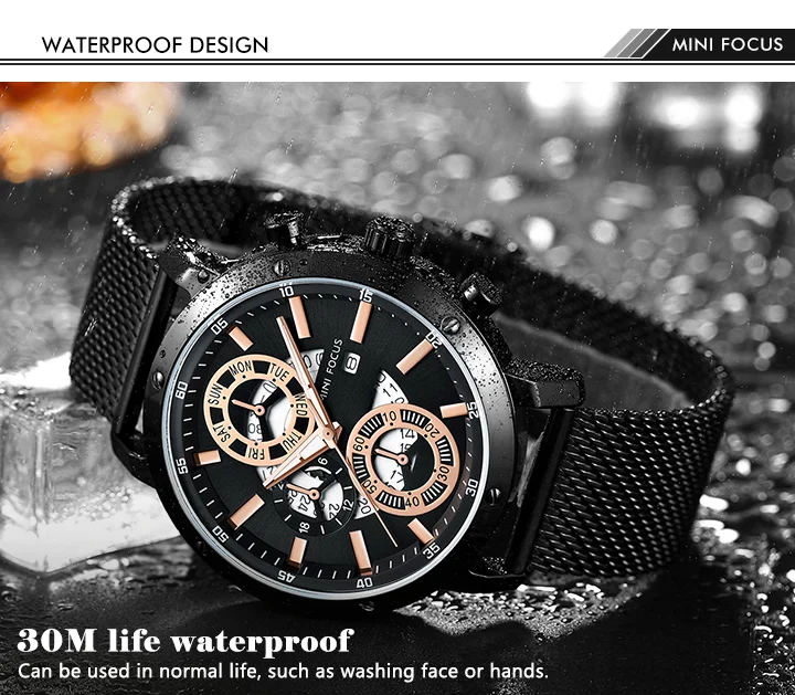 Mini Focus MF0190G Chronograph Men’s Quartz Watch | Sports Waterproof Mesh Strap Factory Wholesale