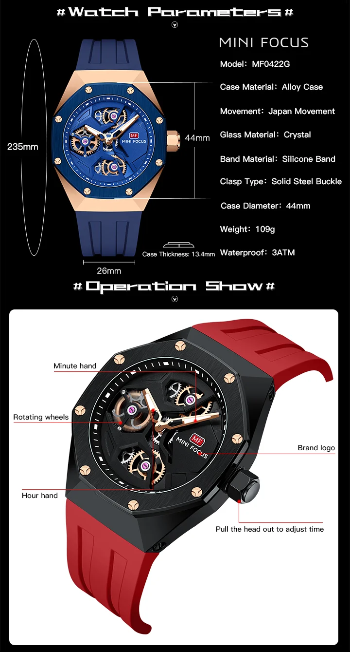 Mini Focus Sporty Quartz Watch for Men Waterproof Silicone Strap OEM Supplier
