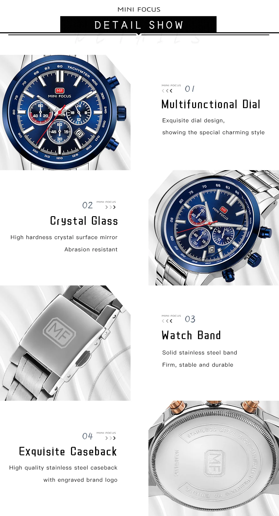 MINI FOCUS MF0133G Men’s Quartz Sports Watch | Stainless Steel, Calendar, Waterproof, Factory Wholesale