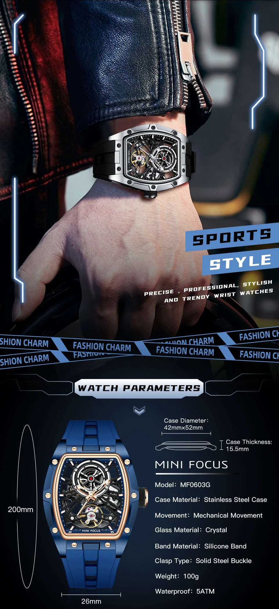 Luxury Automatic Mechanical Sports Watch for Men | Mini Focus MF0603G