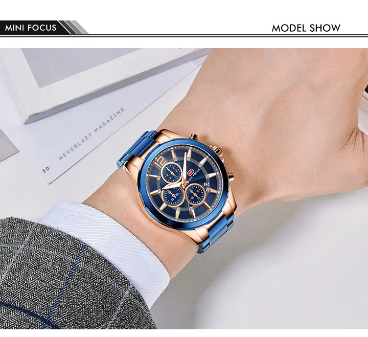 Mini Focus MF0237G Men’s Stainless Steel Chronograph Watch | Waterproof Quartz Business Style