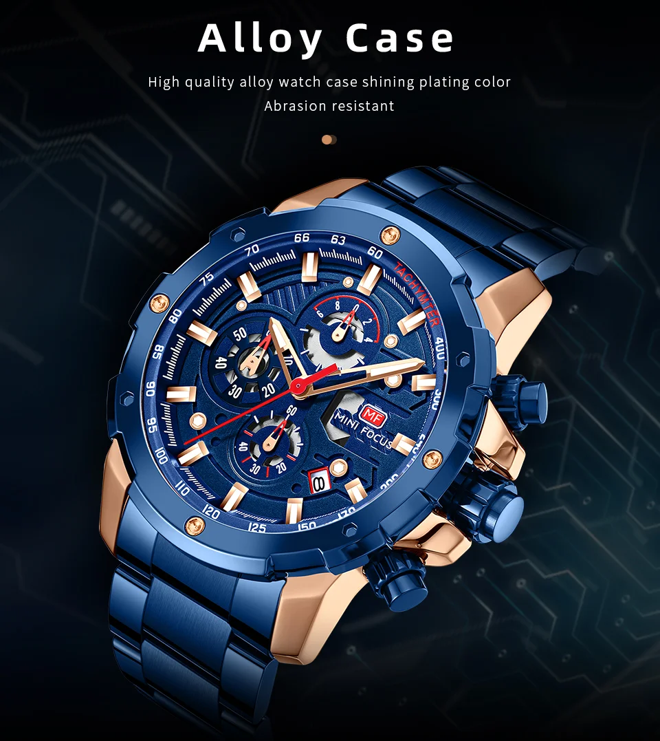 Luxury Sport Chronograph Men's Quartz Watch with Stainless Steel Band – MINI FOCUS Global Supplier