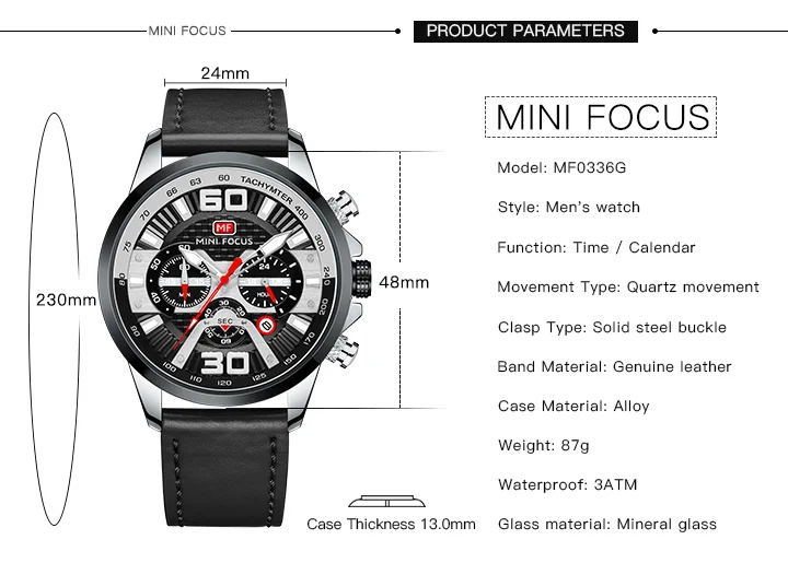 Genuine Leather Business Watch for Men – Chronograph Luminous Quartz by MINI FOCUS