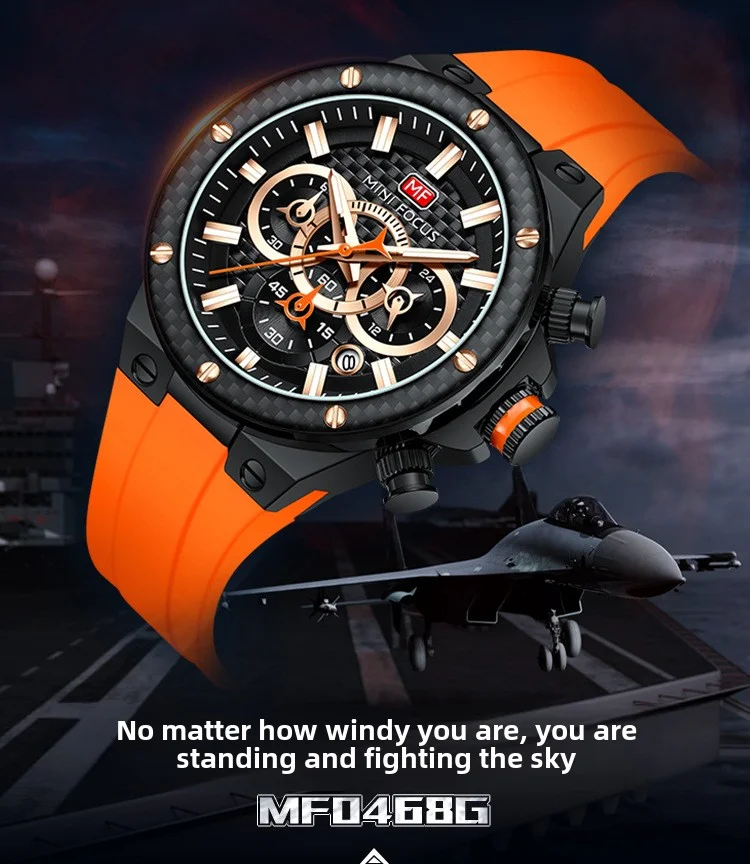 Mini Focus 0468G Men's Sports Watch | Waterproof Carbon Fiber Luxury Quartz Timepiece