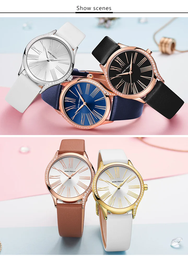 Mini Focus Women’s Quartz Watch | Elegant Blue Dial Ultra-Thin Waterproof Leather Strap Factory Wholesale