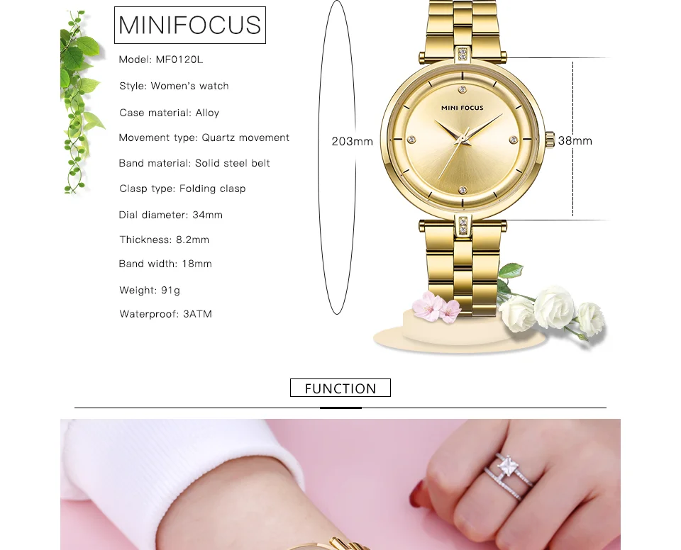 Mini Focus MF0120L Women’s Stylish Quartz Watch | Luxury Mesh Strap Alloy Waterproof | Factory Direct Cheap Price