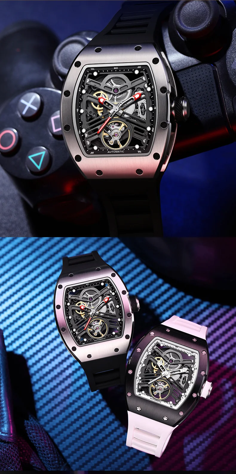 CHANCE 919013 Automatic Men’s Watch – Luminous Skeleton Dial, Stainless Steel Case