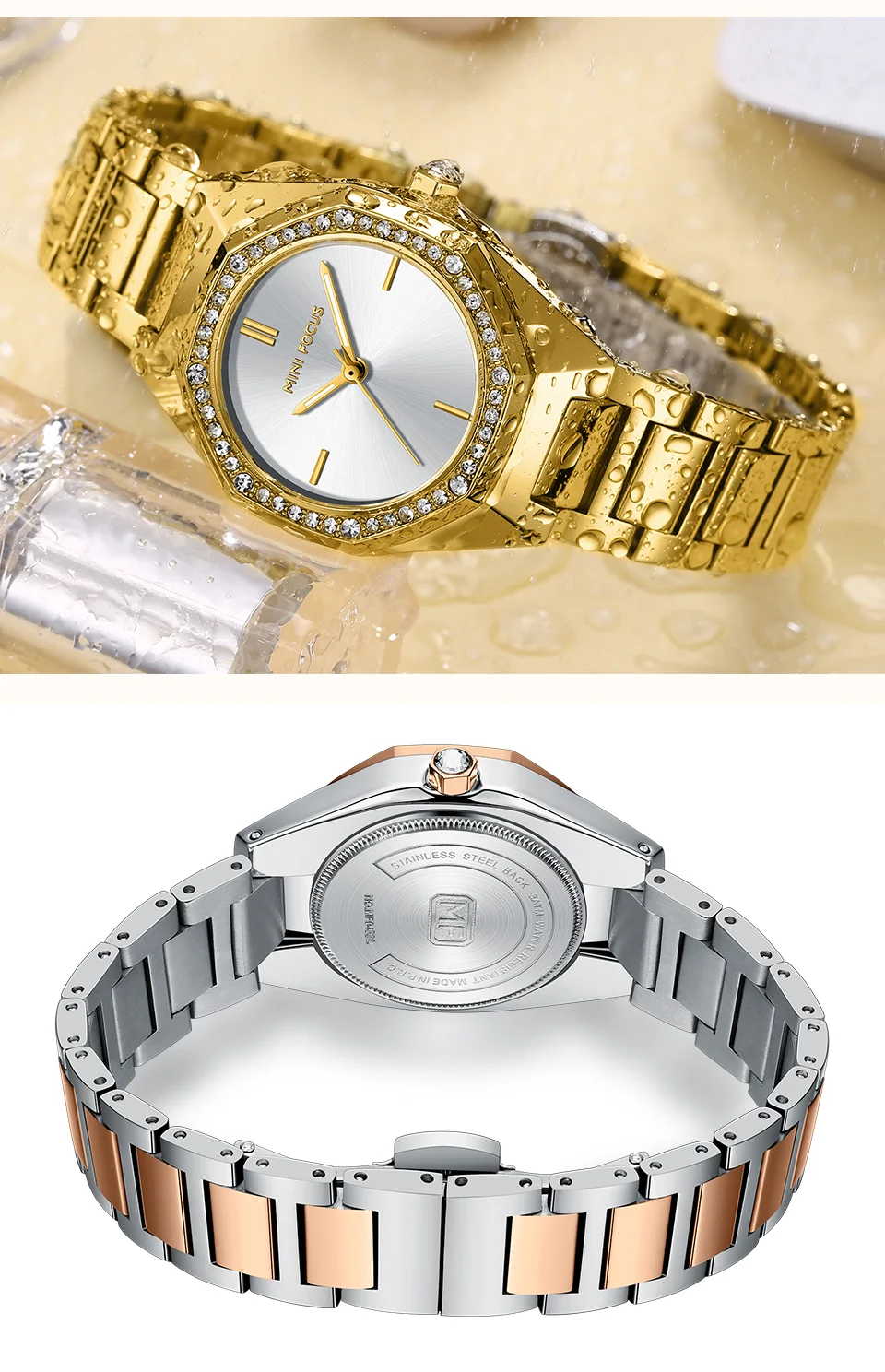 Elegant Rose Gold Women's Quartz Watch with Stainless Steel Strap Mini Focus Ladies Collection