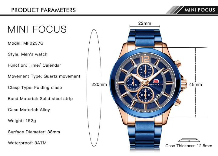 Mini Focus MF0237G Men’s Stainless Steel Chronograph Watch | Waterproof Quartz Business Style