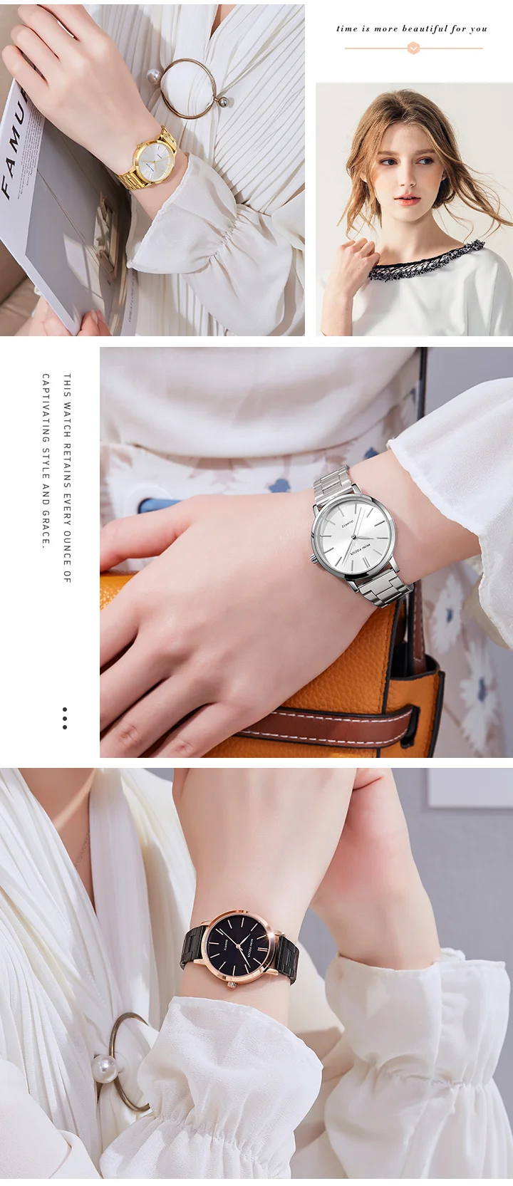 MINI FOCUS Femme Classic Elegant Watches Solid Stainless Steel Band Waterproof With Japanese Movement Women Quartz Watch