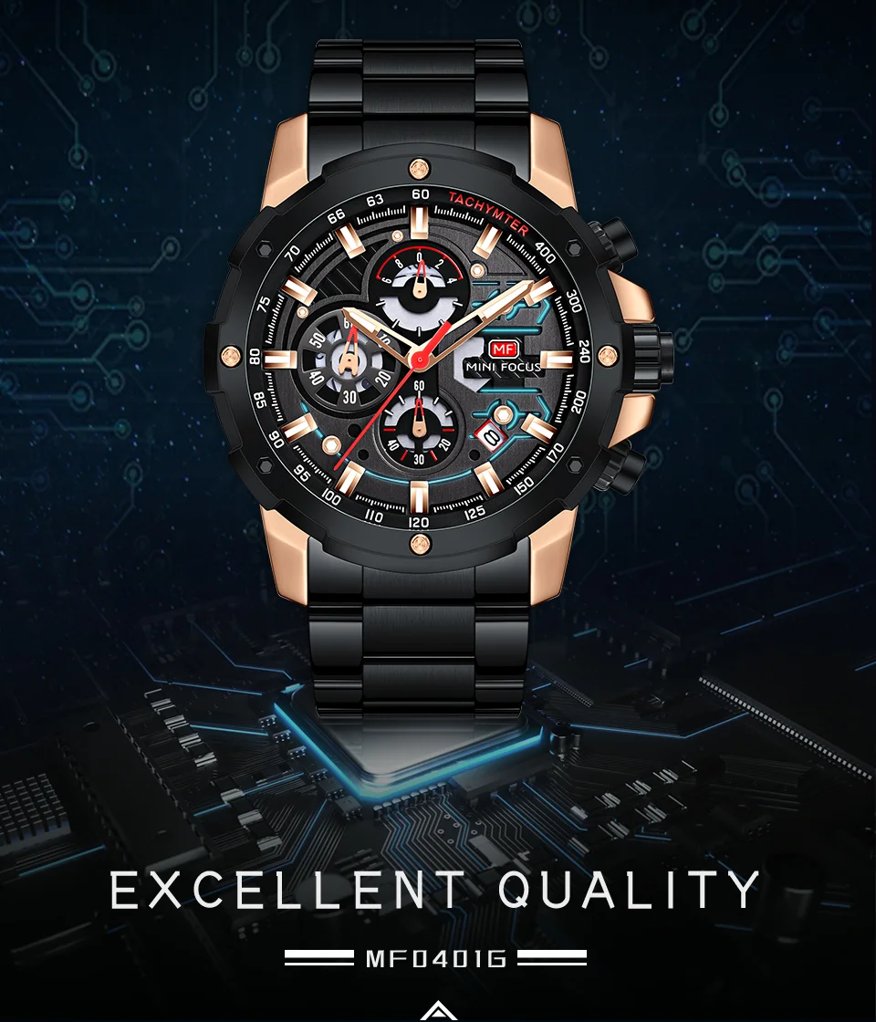 Luxury Sport Chronograph Men's Quartz Watch with Stainless Steel Band – MINI FOCUS Global Supplier