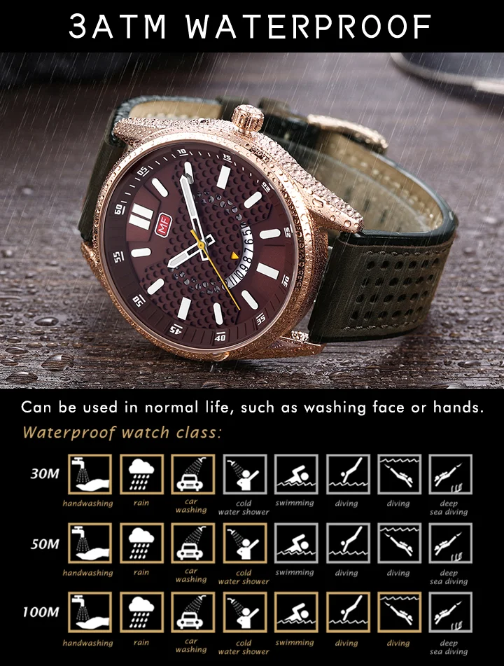 Mini Focus MF0152G Men’s Sport Quartz Watch | Waterproof Calendar Leather Strap Luminous Hands