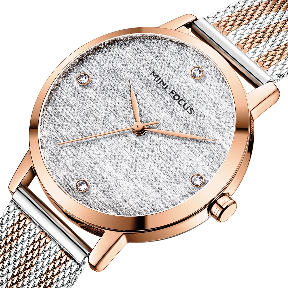 Stainless Steel Womens Quartz Watch Mesh Band Waterproof
