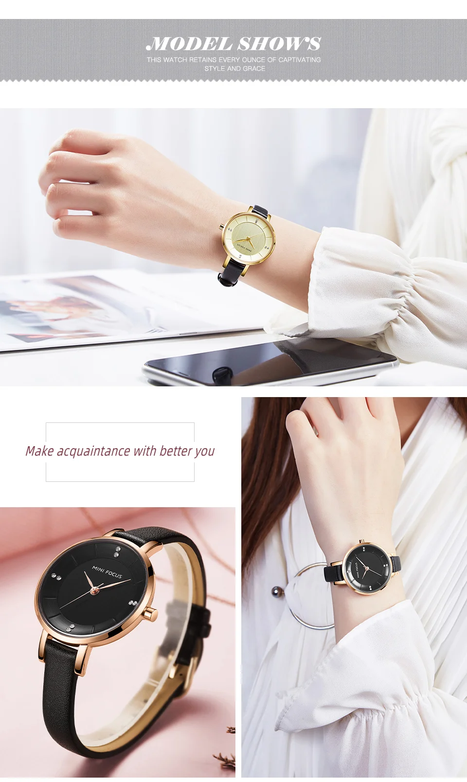 Mini Focus MF0255L Luxury Leather Straps Women’s Watch | Big Face Design Luxury Ladies Dress Wristwatch