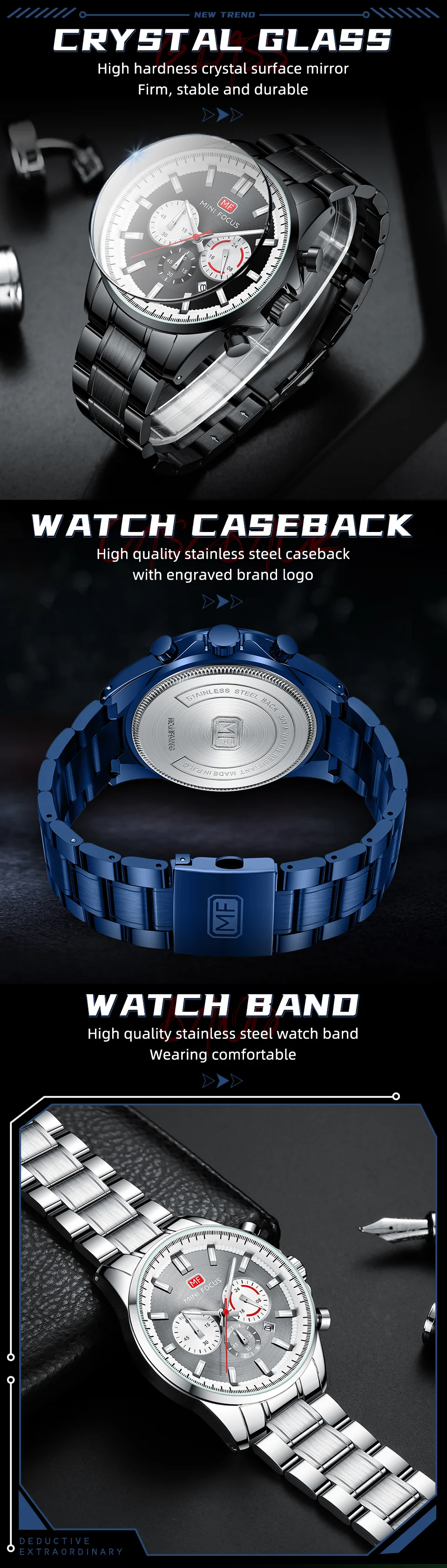 Hot Sale Men’s Fashion Chronograph Quartz Watch with Stainless Steel Band
