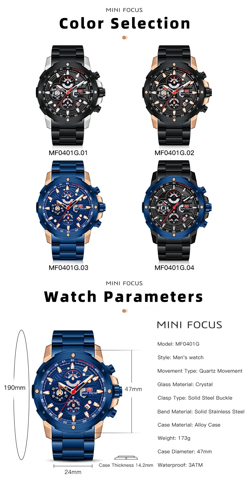 Luxury Sport Chronograph Men's Quartz Watch with Stainless Steel Band – MINI FOCUS Global Supplier