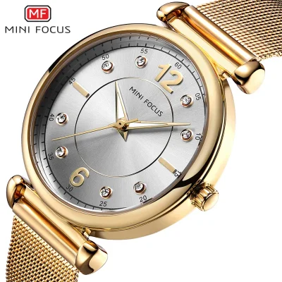 Mini Focus Wholesale Luxury Women Watch Royal Golden Mesh