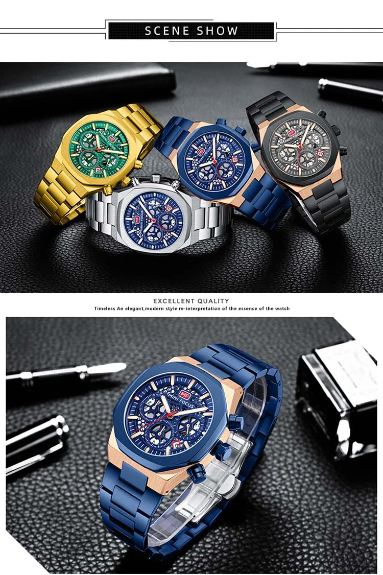 New Arrival Men's Quartz Watch Chronograph, Stainless Steel Band MINI FOCUS Wholesale Supplier