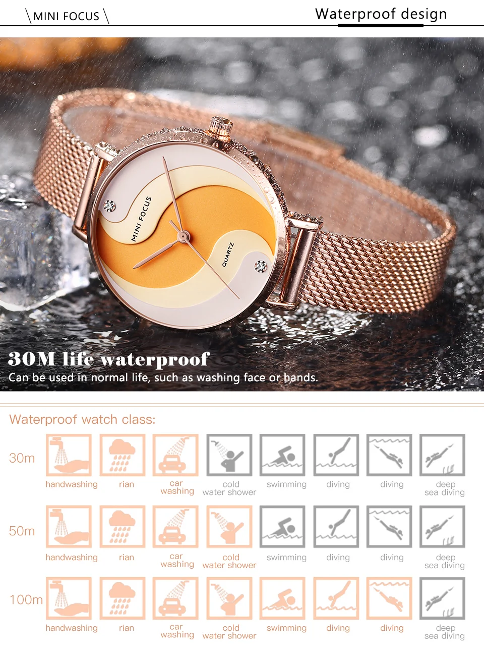 Elegant Women’s Quartz Watch with Gold Mesh Strap – Mini Focus Factory Wholesale