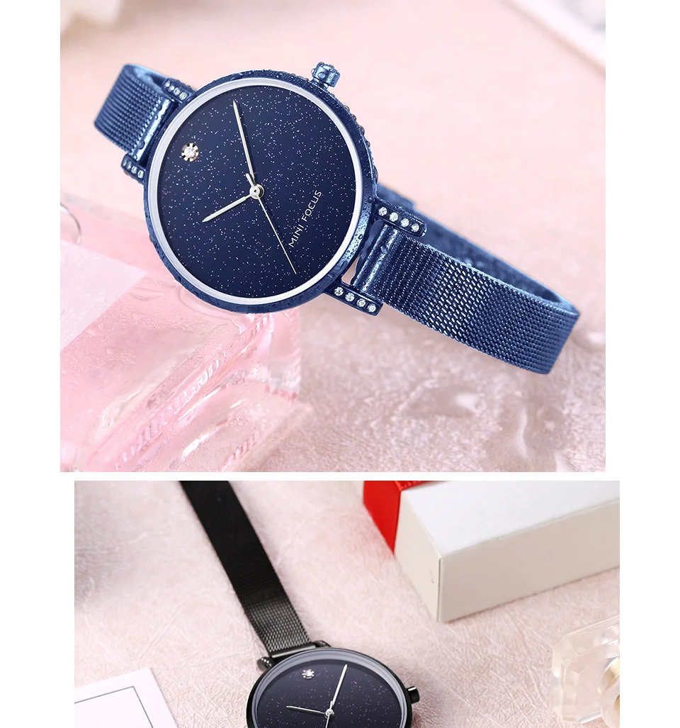 MINI FOCUS Women’s Luxury Quartz Watch | Rose Blue Mesh Strap Waterproof Wristwatch | 2025 New Fashion Casual Watch