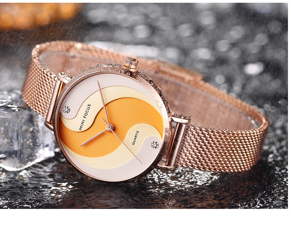 Elegant Women’s Quartz Watch with Gold Mesh Strap – Mini Focus Factory Wholesale