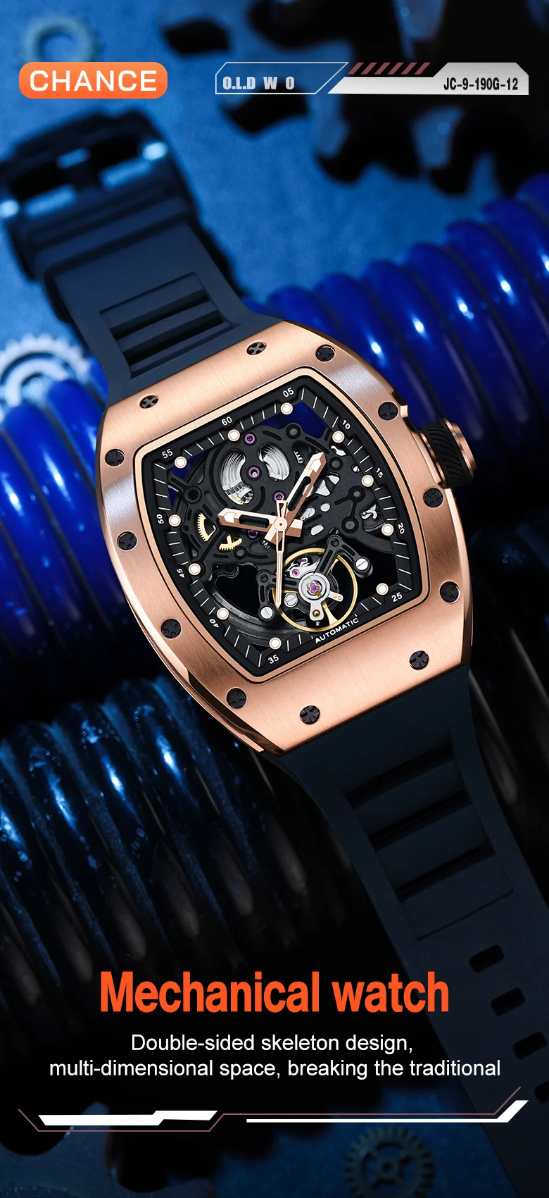 CHANCE 919012 Men’s Luxury Mechanical Watch – Carbon Fiber Case, Skeleton Dial, Waterproof Design