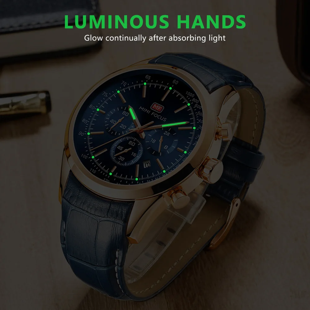Mini Focus MF0116G Men’s Casual Quartz Watch | Waterproof Auto Date Leather Wristwatch | Factory Wholesale Custom