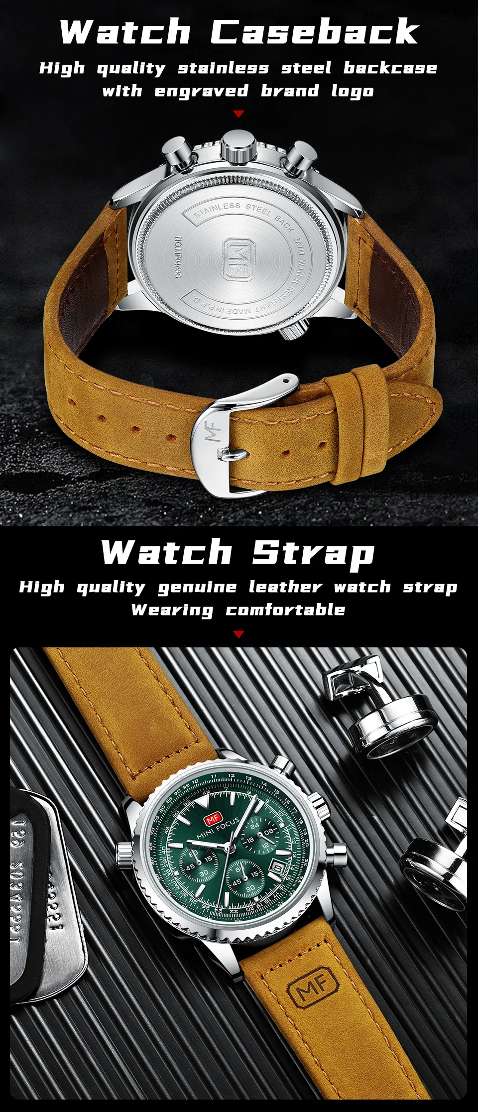 Luxury Men's Fashion Chronograph Watch with Leather Strap – Mini Focus Quartz Series