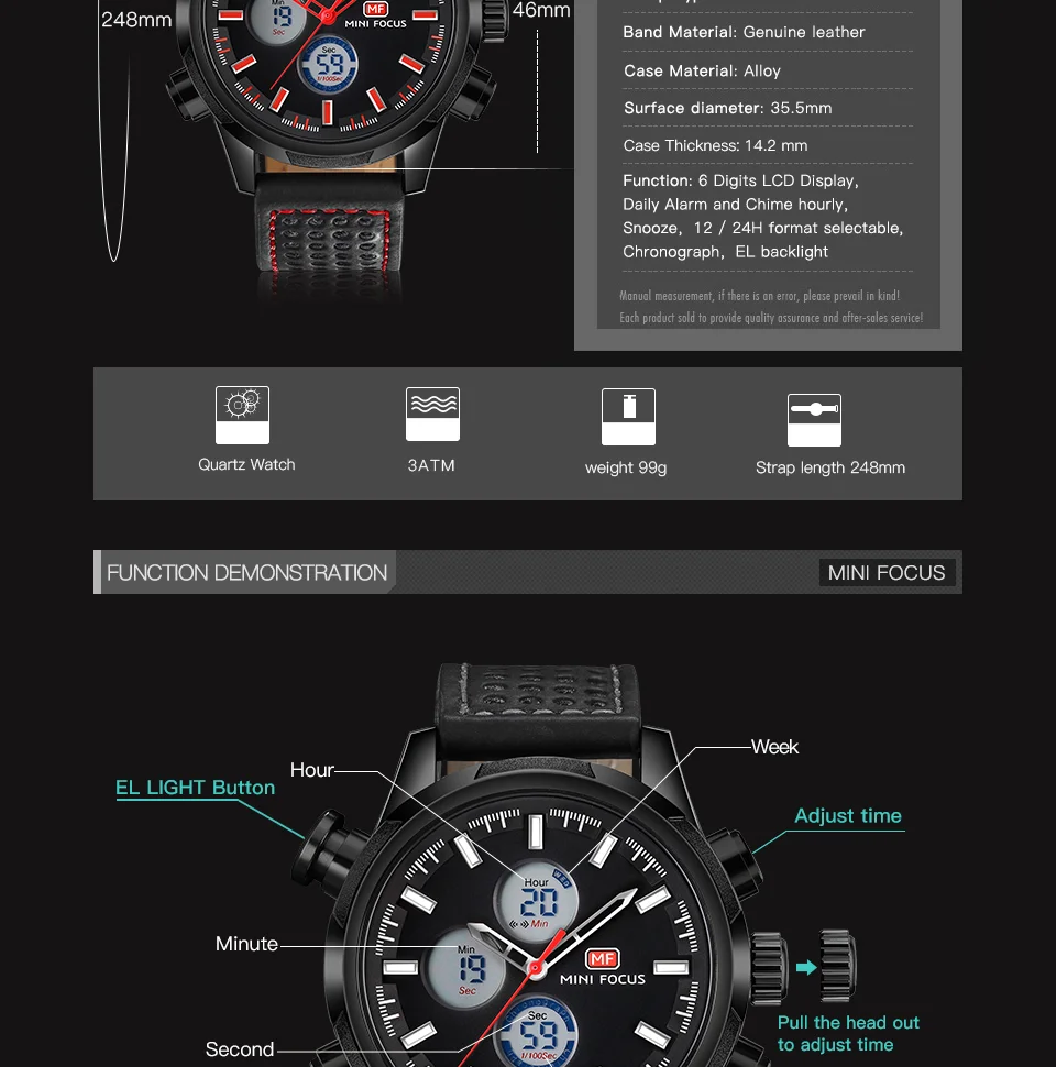 Mini Focus MF0066G Men’s Digital Sports Watch | 3ATM Waterproof Quartz & Electronic Movement | Factory Wholesale