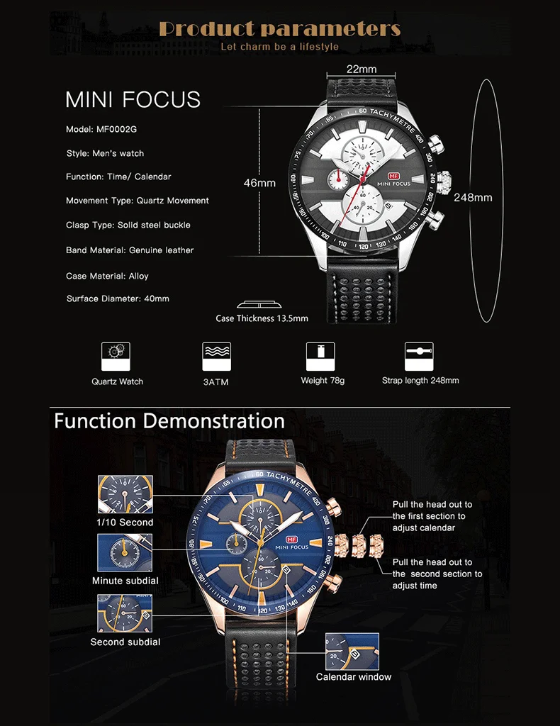 MF0002G Mini Focus Men’s Fashion Sport Watch | Quartz Calendar Waterproof Luminous