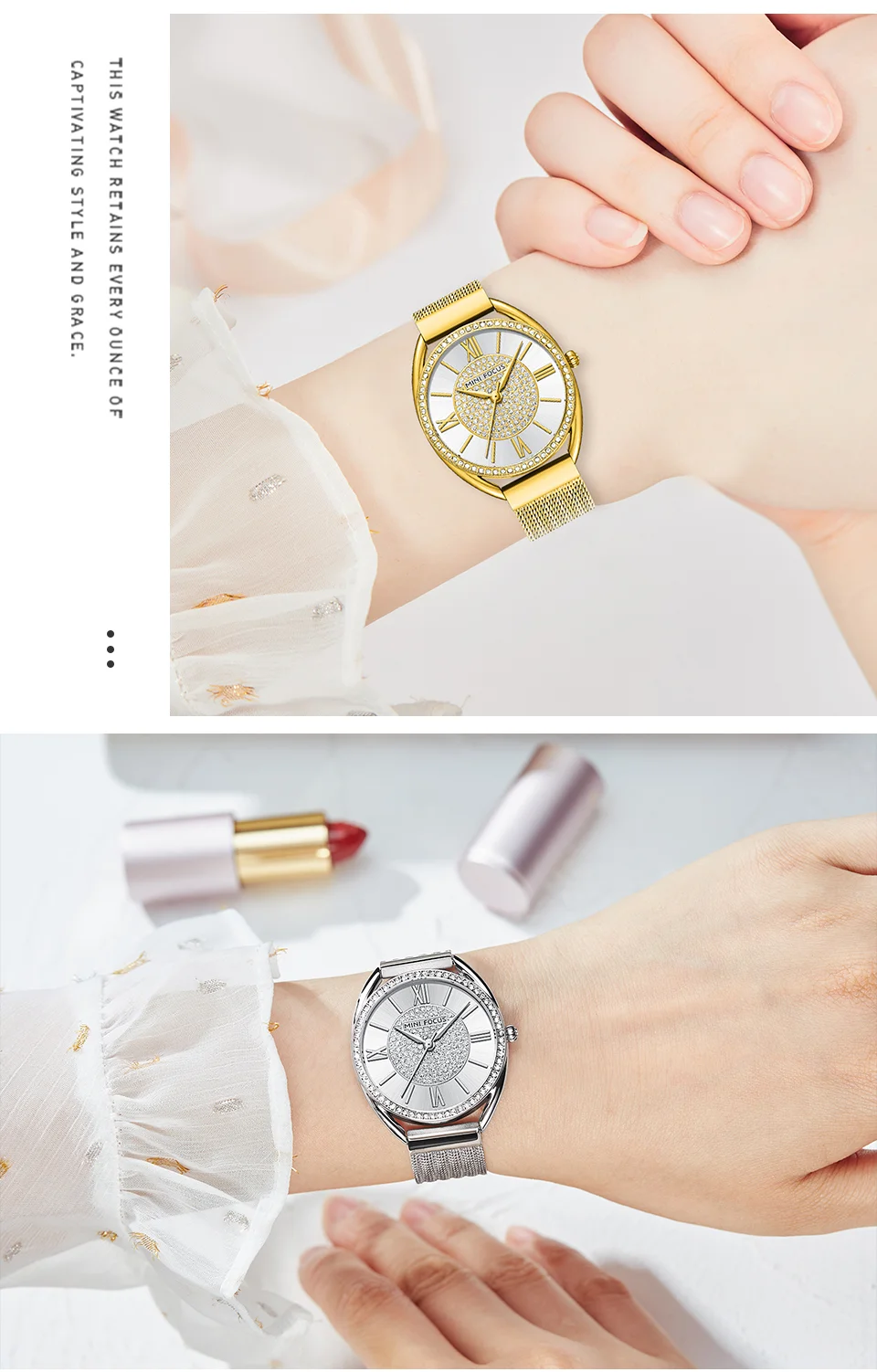 MINI FOCUS Women's Quartz Chronograph Watch Stainless Steel Band in Stock Ready