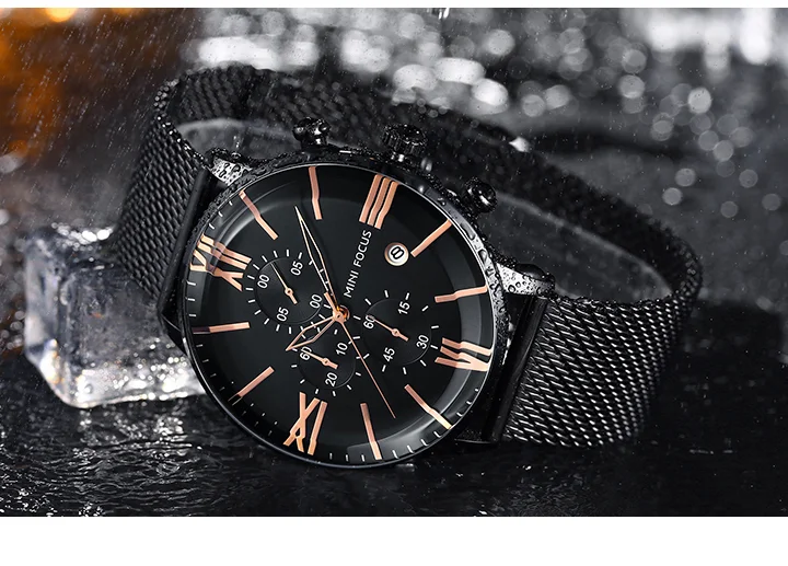 Mini Focus MF0236G Men’s Sports Quartz Watch | Chronograph Waterproof Stainless Steel Mesh Band