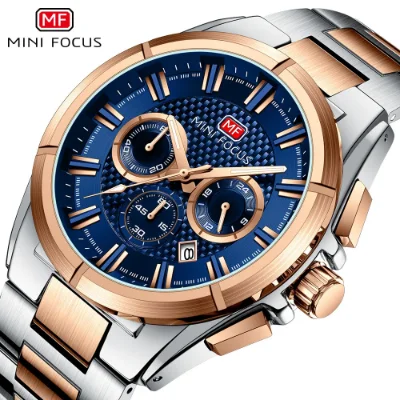 Mini Focus MF0495G Men Chronograph Sport Watch Waterproof Stainless Steel Strap Wristwatch Manufacturer