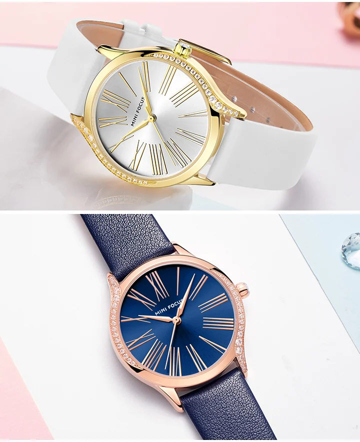 Mini Focus Women’s Quartz Watch | Elegant Blue Dial Ultra-Thin Waterproof Leather Strap Factory Wholesale