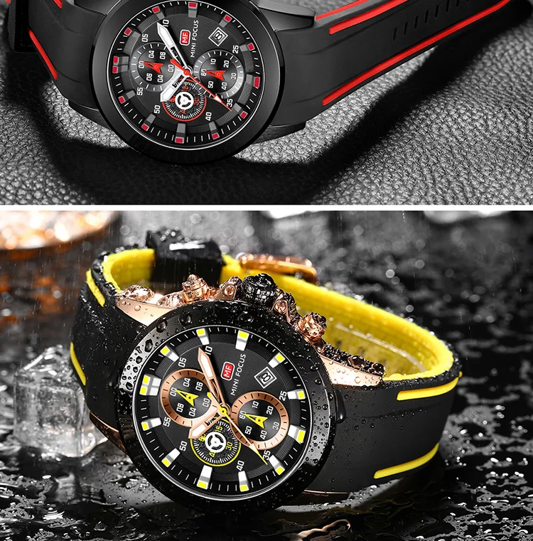 Mini Focus Sports Quartz Watch | Blue Chronograph with Silicone Band & Date Display for Men
