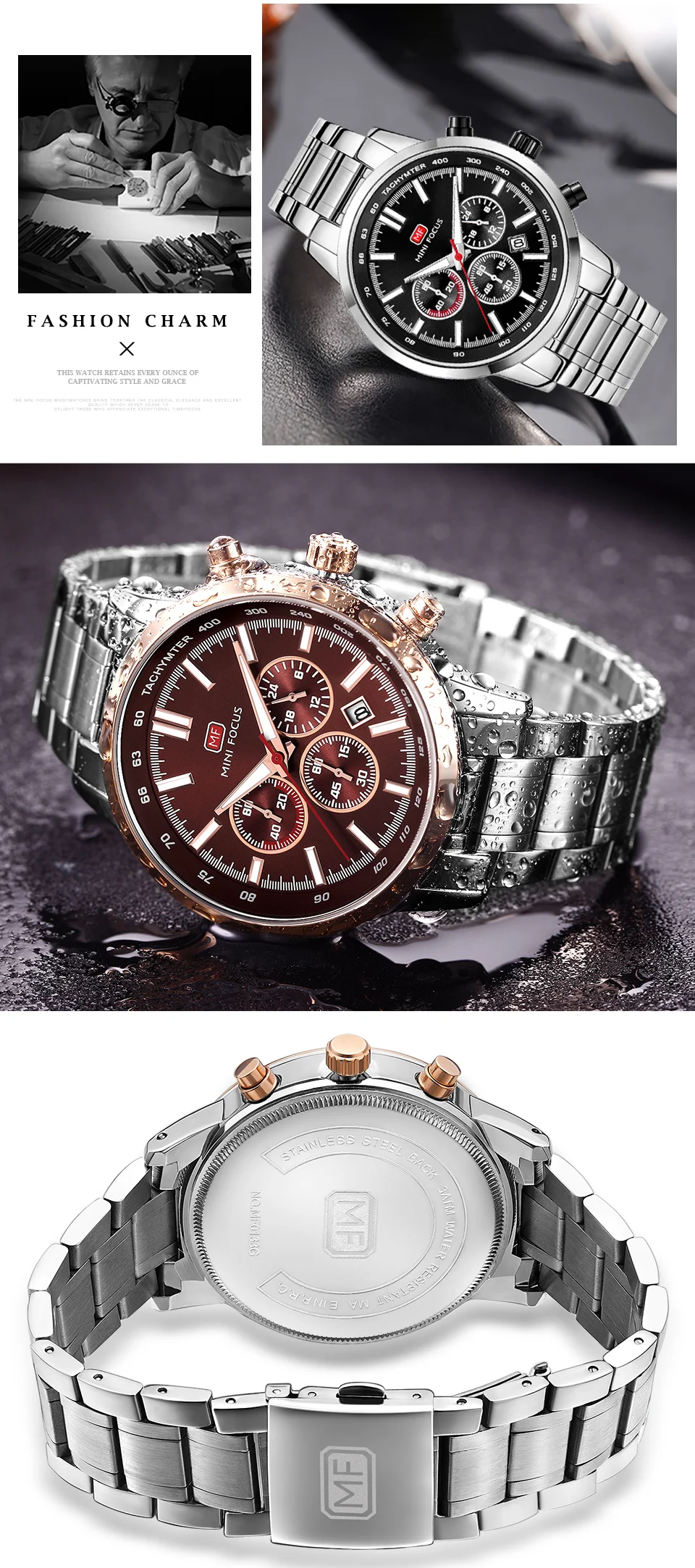 MINI FOCUS MF0133G Men’s Quartz Sports Watch | Stainless Steel, Calendar, Waterproof, Factory Wholesale