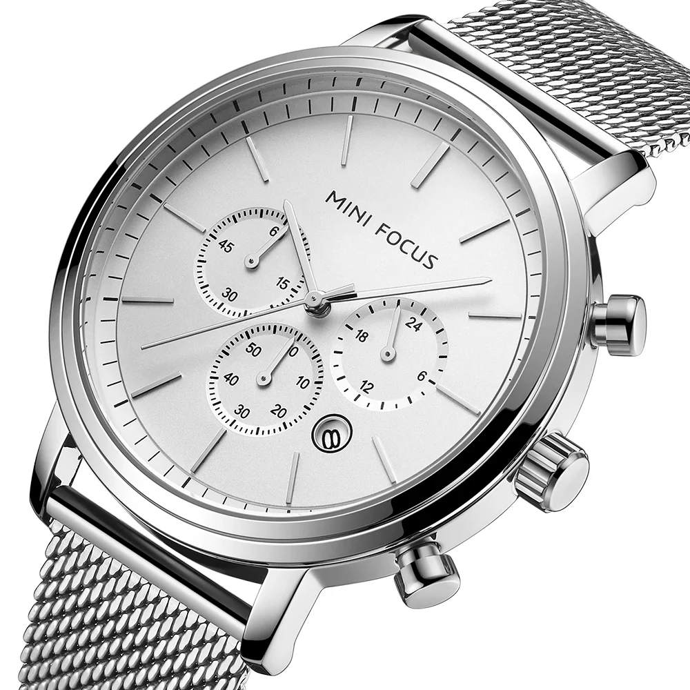 Stylish Men’s Quartz Watch with Silver Mesh Band – Factory