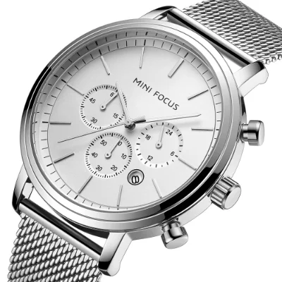 Stylish Men’s Quartz Watch with Silver Mesh Band – Factory