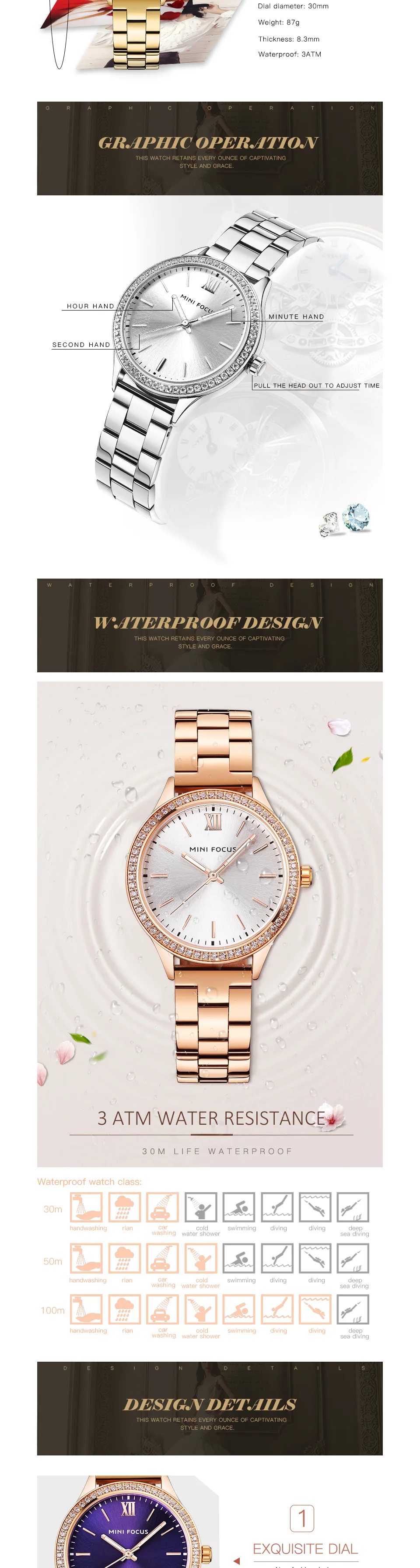 Mini Focus MF0043L Women's Luxury Quartz Watch | Purple Dial Stainless Steel Bracelet | Fashion Brand Factory Direct