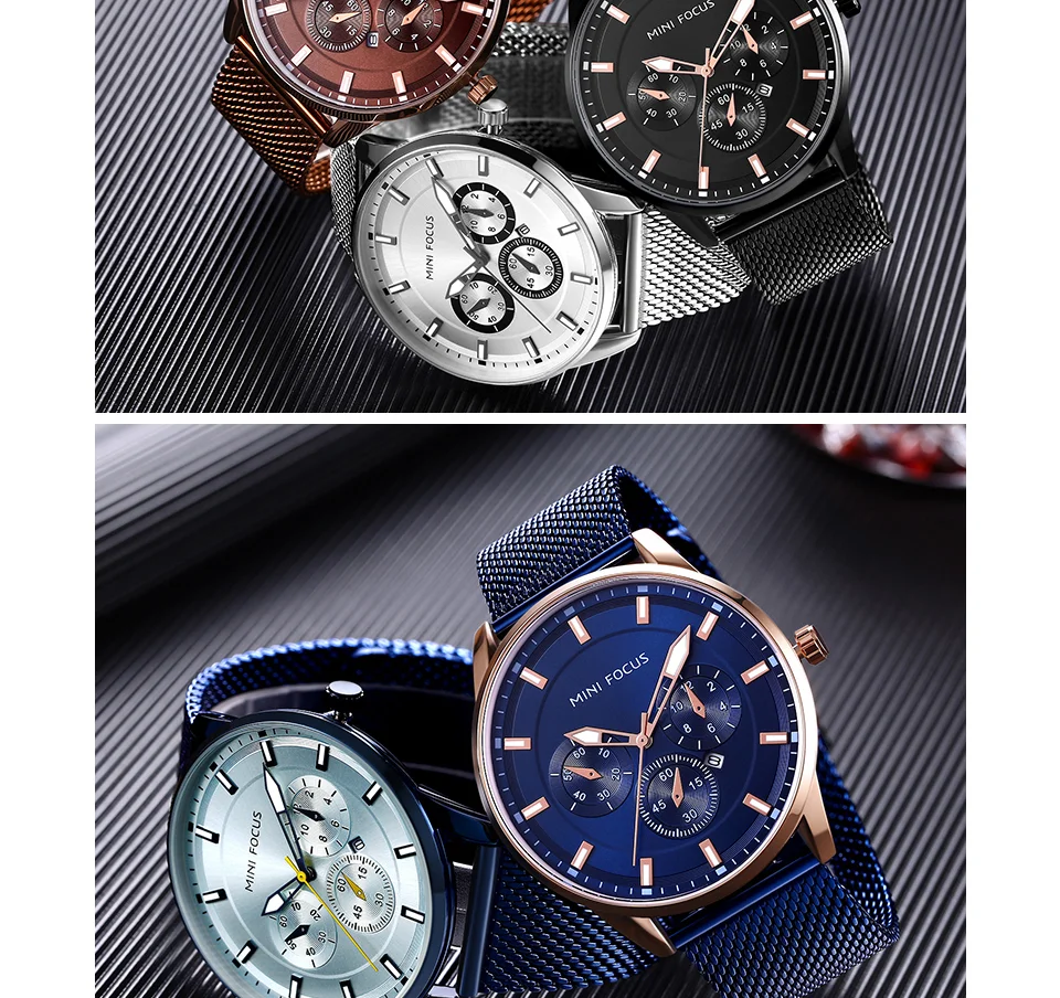 Mini Focus MF0178G Men’s Luxury Mesh Band Business Watch | Waterproof Luminous Quartz Watch Wholesale Supplier