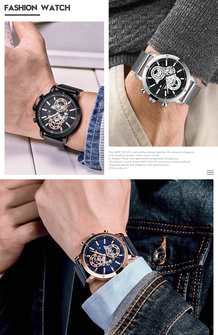 Mini Focus MF0190G Chronograph Men’s Quartz Watch | Sports Waterproof Mesh Strap Factory Wholesale