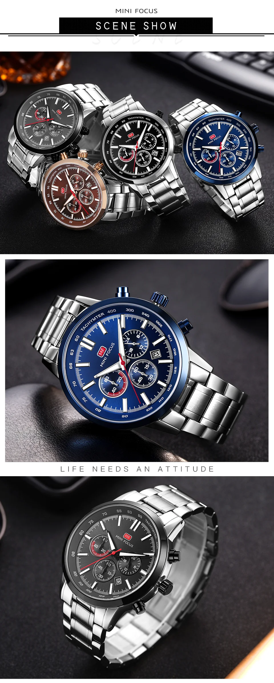 MINI FOCUS MF0133G Men’s Quartz Sports Watch | Stainless Steel, Calendar, Waterproof, Factory Wholesale