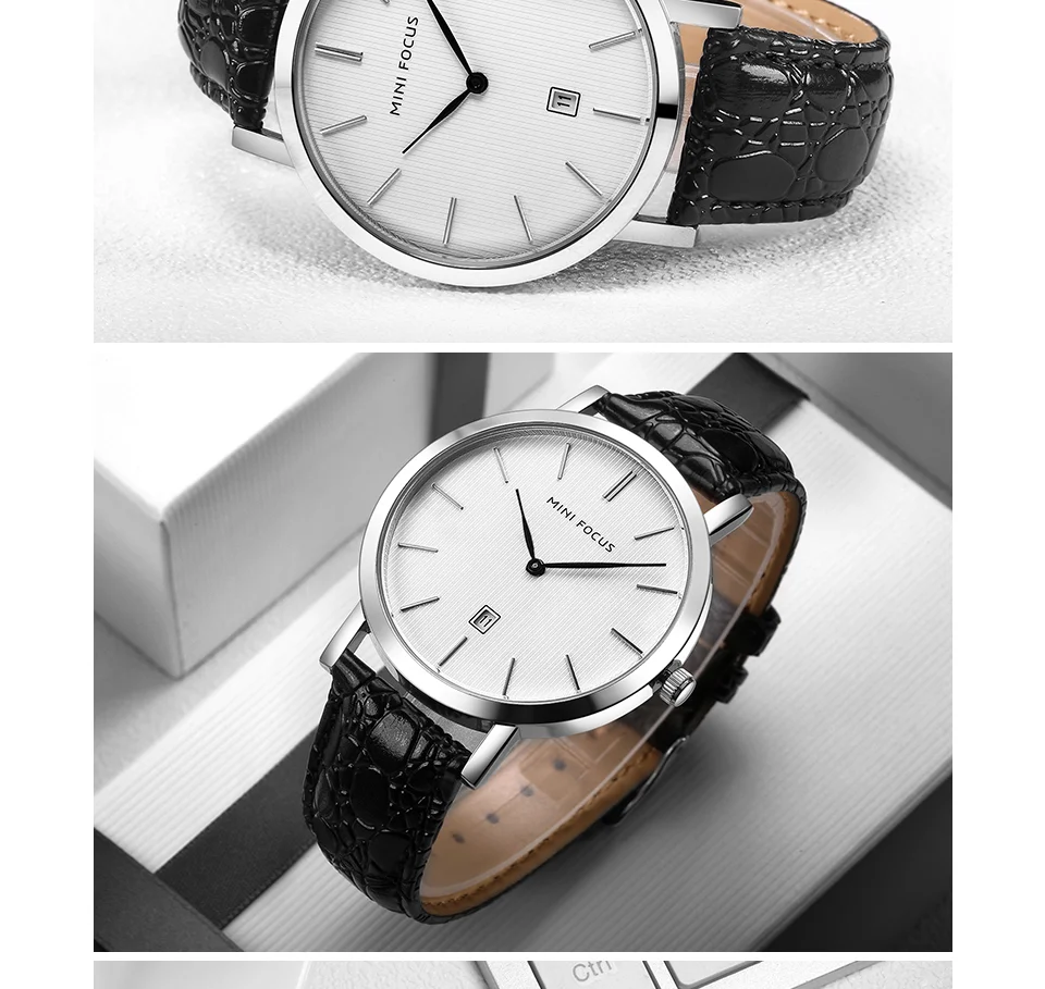 Mini Focus MF0108G Men's Business Quartz Watch | Black Leather | Factory Direct