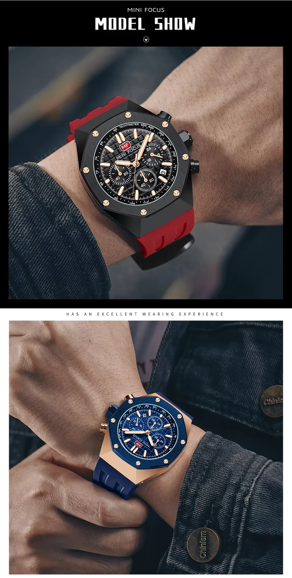 Sport Chronograph Quartz Watch for Men Waterproof Silicone Wristwatch by MINI FOCUS