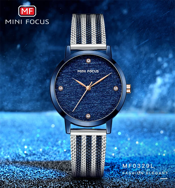 Elegant Waterproof Women's Quartz Watch – Stainless Steel Mesh Band with Crystal Scale | MINI FOCUS MF0329L