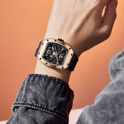 Sporty Mechanical Watch 50M Waterproof, Hollow Dial